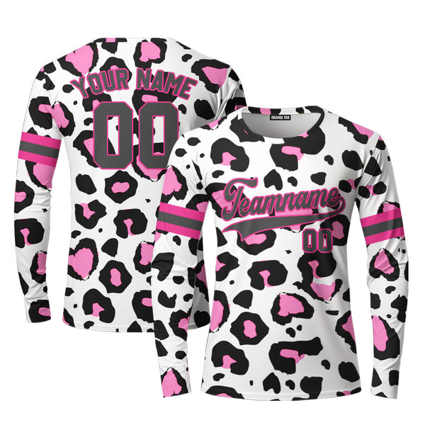 Custom Pink Leopard Pattern Black Pink Custom Long Sleeve T-Shirt For Men & Women