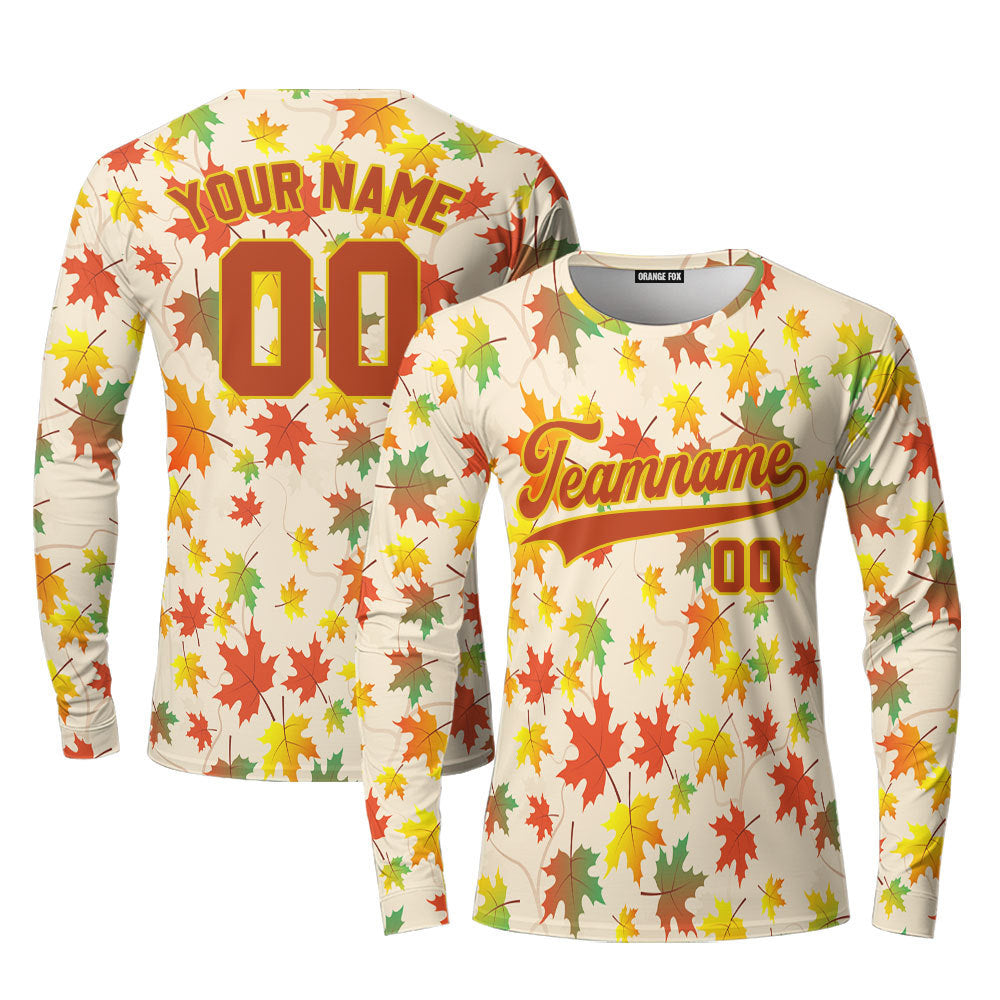 Custom Autumn Leaves Brown Yellow Custom Long Sleeve T-Shirt For Men & Women