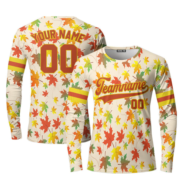 Custom Autumn Leaves Brown Yellow Custom Long Sleeve T-Shirt For Men & Women