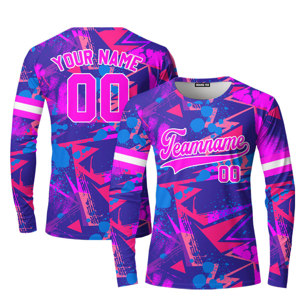 Custom Neon Chaotick Geometric Pattern Pink White Custom Long Sleeve T-Shirt For Men & Women