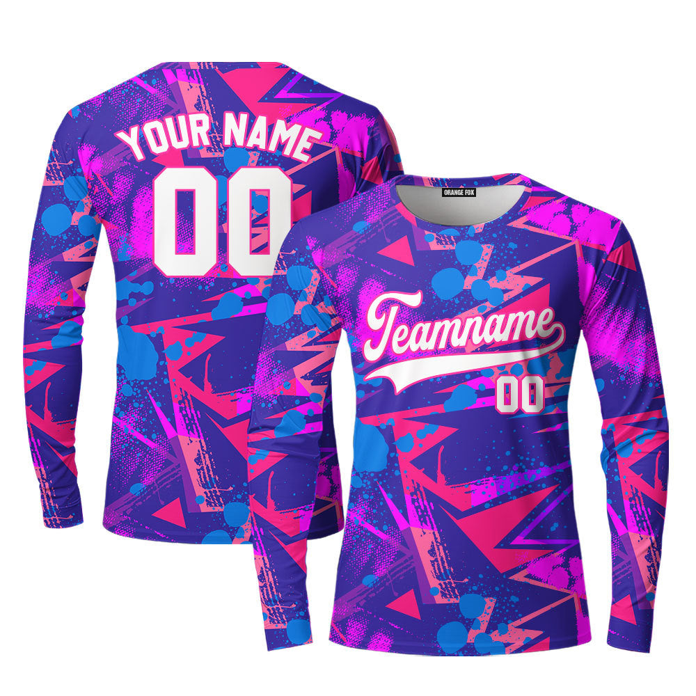 Custom Neon Chaotick Geometric Pattern White Pink Custom Long Sleeve T-Shirt For Men & Women