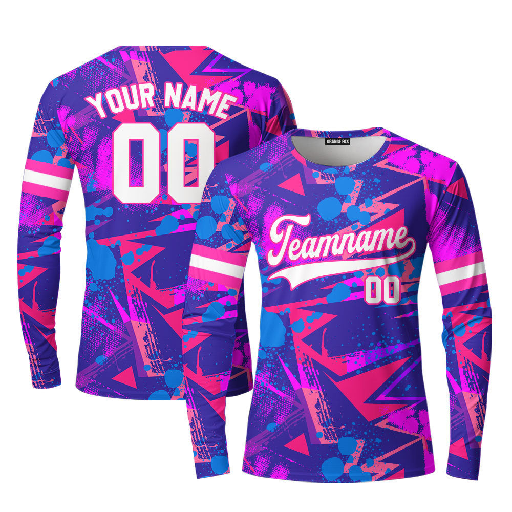 Custom Neon Chaotick Geometric Pattern White Pink Custom Long Sleeve T-Shirt For Men & Women