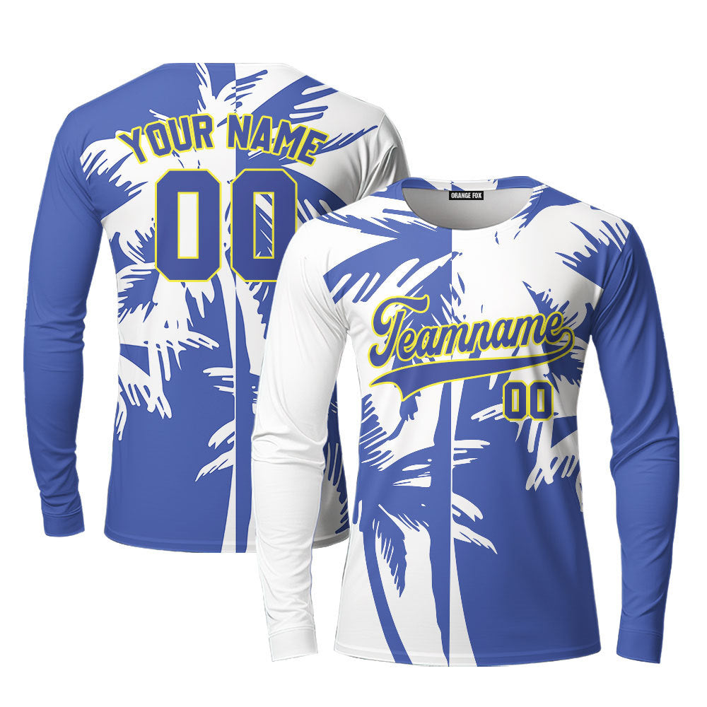 Custom Tropical Blue Palm Trees Pattern Custom Long Sleeve T-Shirt For Men & Women