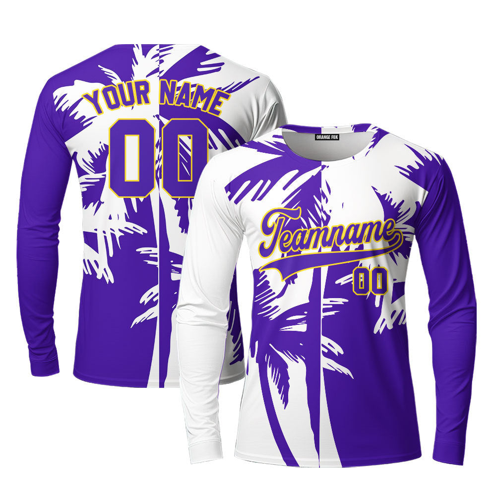 Custom Tropical Purple Palm Trees Pattern Custom Long Sleeve T-Shirt For Men & Women