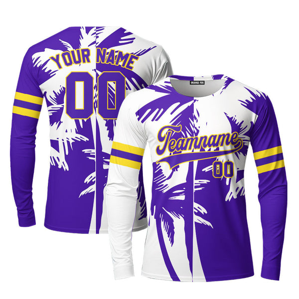 Custom Tropical Purple Palm Trees Pattern Custom Long Sleeve T-Shirt For Men & Women