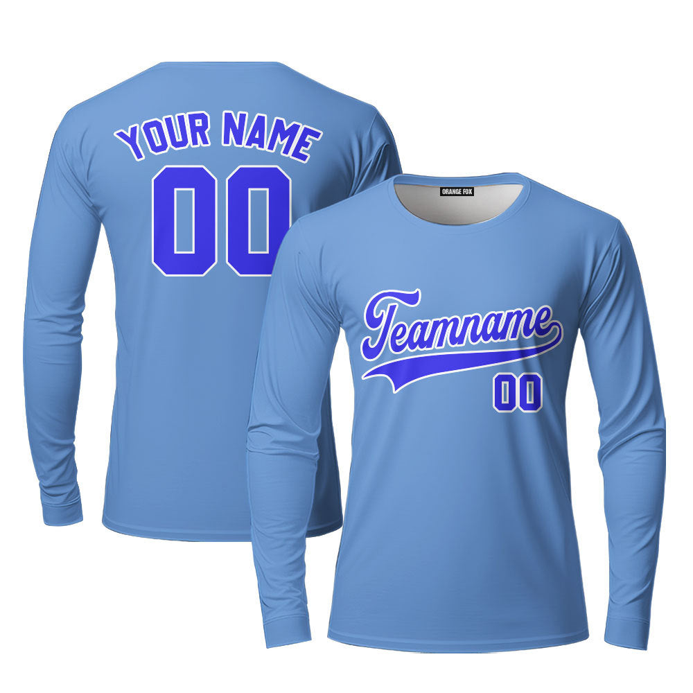 Custom Light Blue Navy- White Custom Long Sleeve T-Shirt For Men & Women