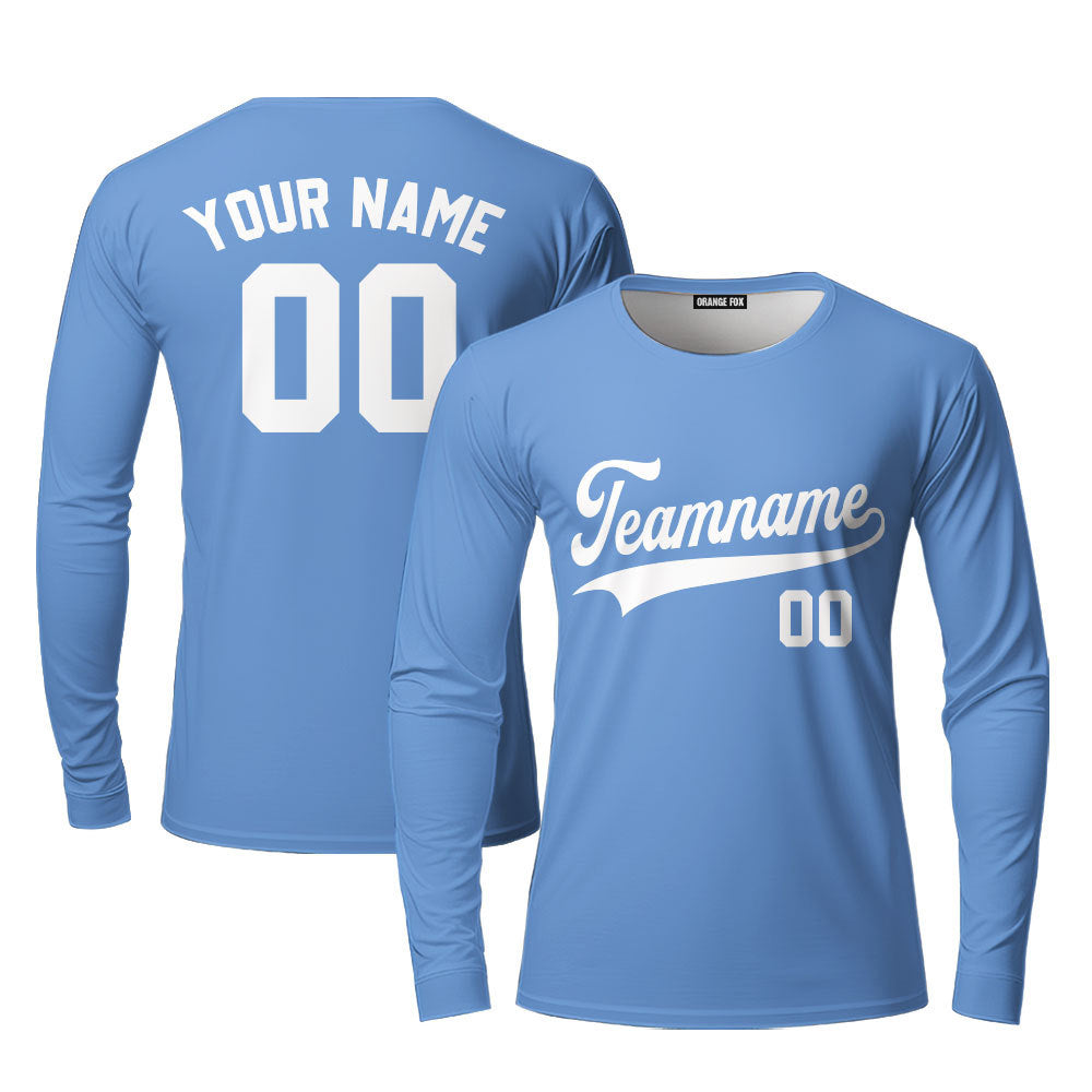 Custom Light Blue White Custom Long Sleeve T-Shirt For Men & Women