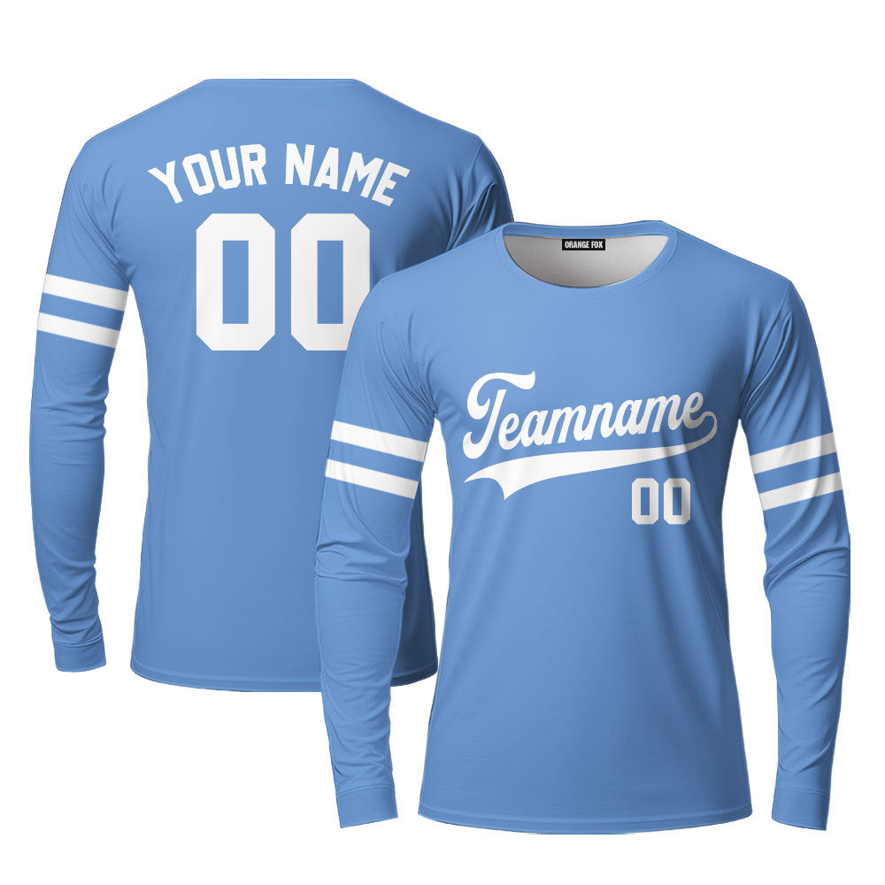 Custom Light Blue White Custom Long Sleeve T-Shirt For Men & Women