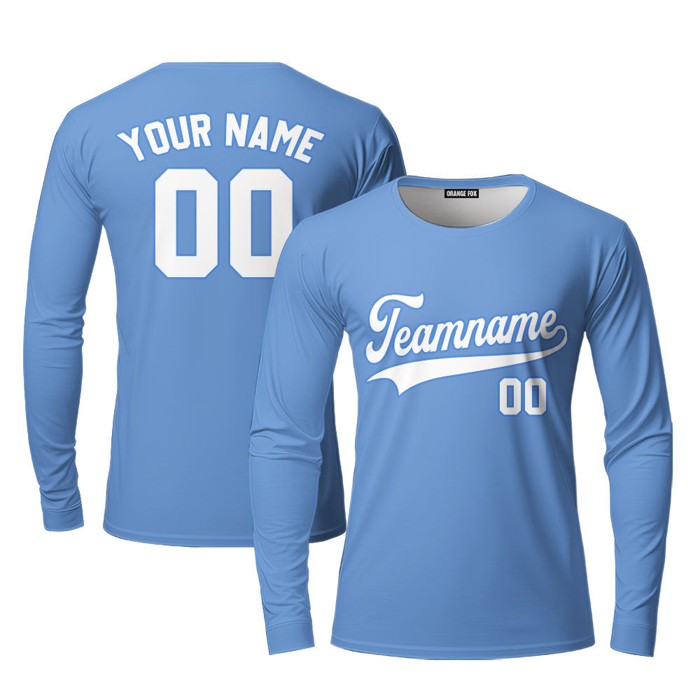 Custom Light Blue White- Light Blue Custom Long Sleeve T-Shirt For Men & Women