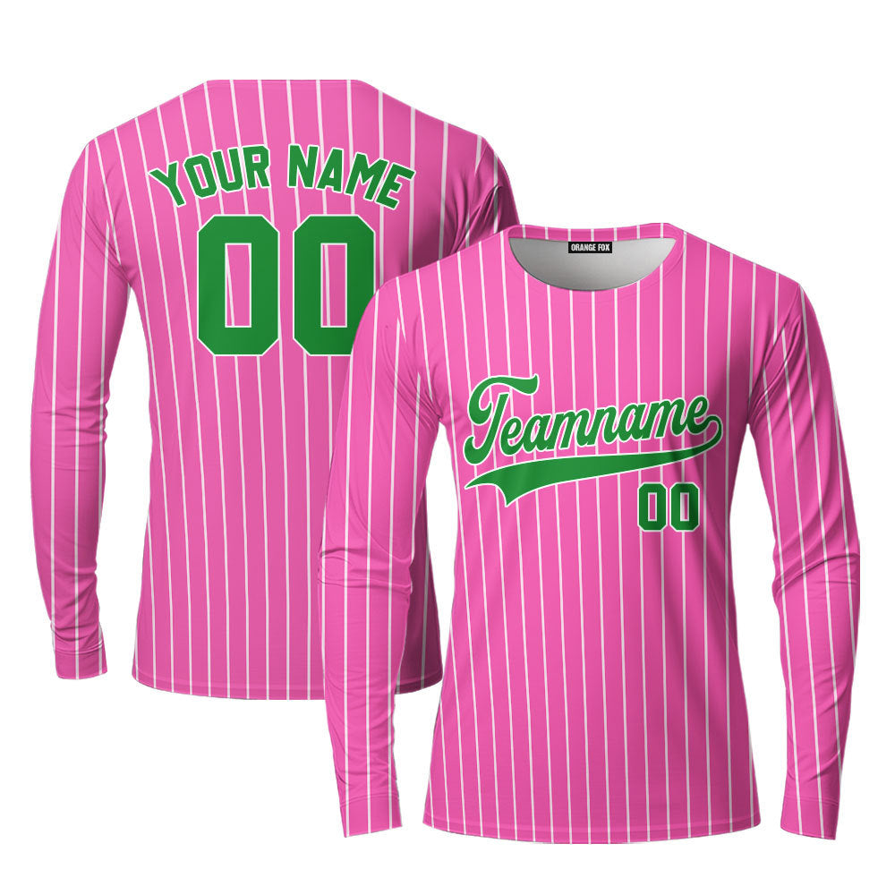 Custom Pink White Pinstripe Kelly Green Custom Long Sleeve T-Shirt For Men & Women