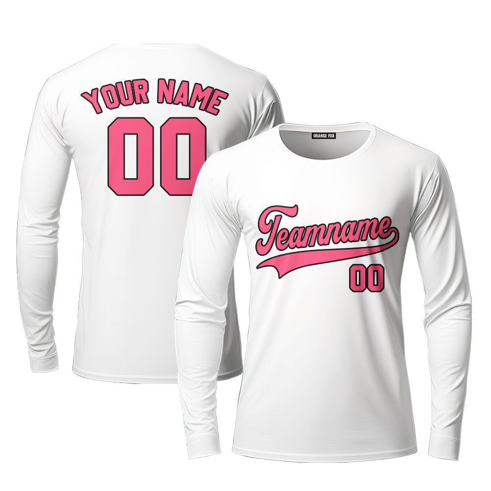 Custom White Pink- Black Custom Long Sleeve T-Shirt For Men & Women