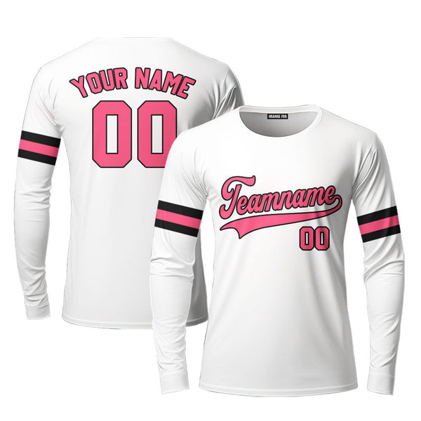 Custom White Pink- Black Custom Long Sleeve T-Shirt For Men & Women