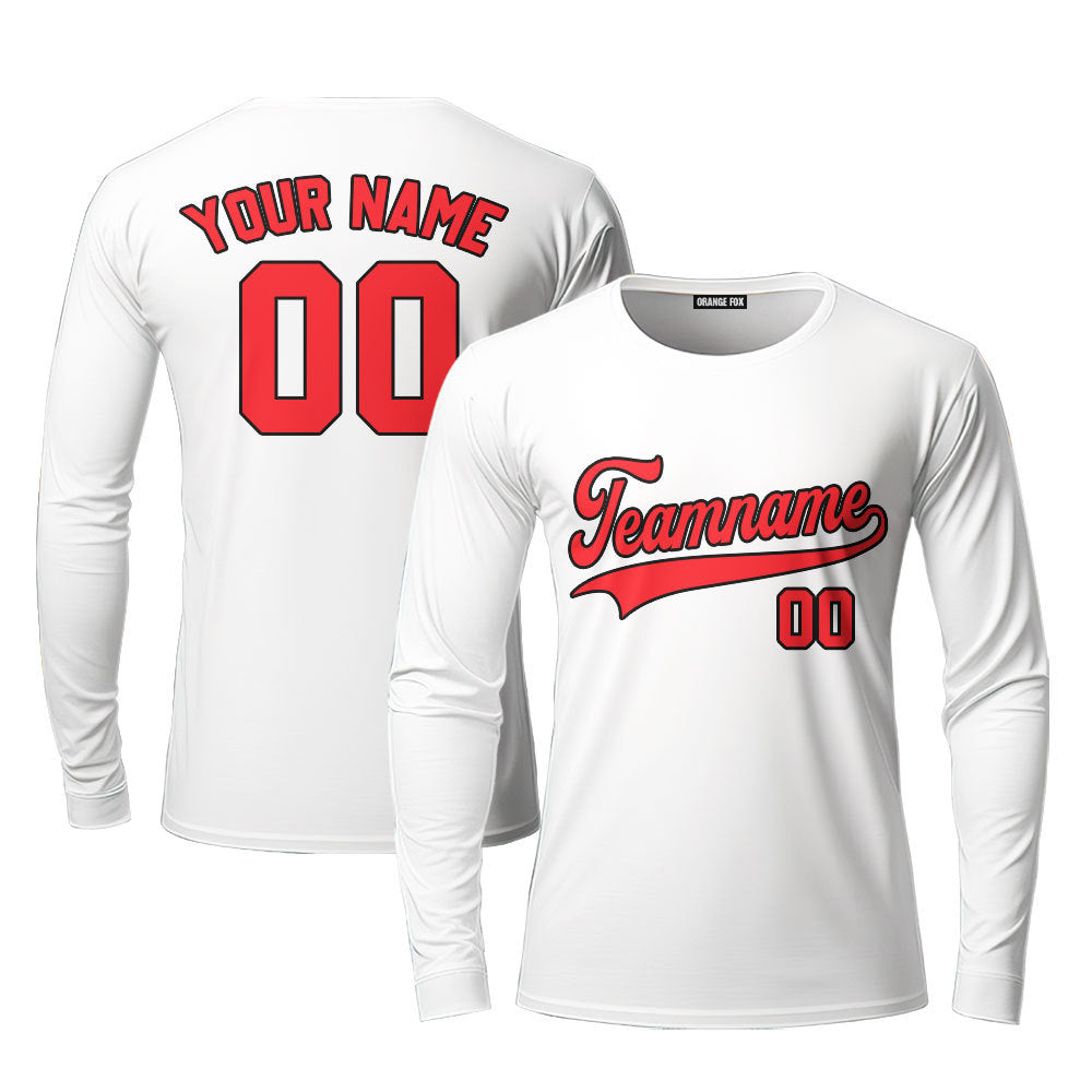 Custom White Red - Black Custom Long Sleeve T-Shirt For Men & Women