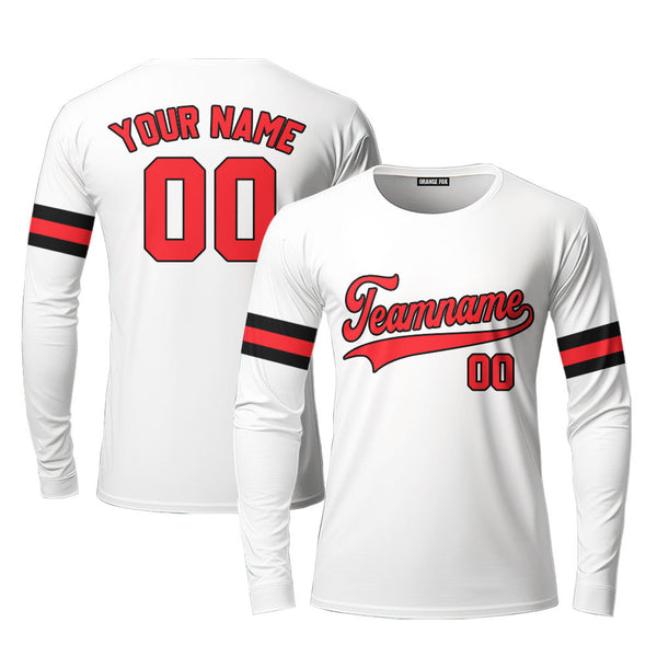 Custom White Red - Black Custom Long Sleeve T-Shirt For Men & Women