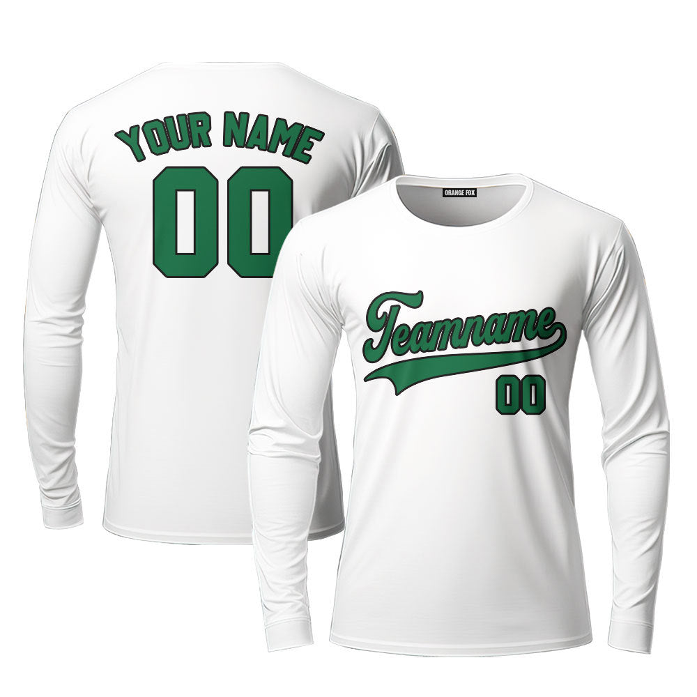 Custom White Green - Black Custom Long Sleeve T-Shirt For Men & Women