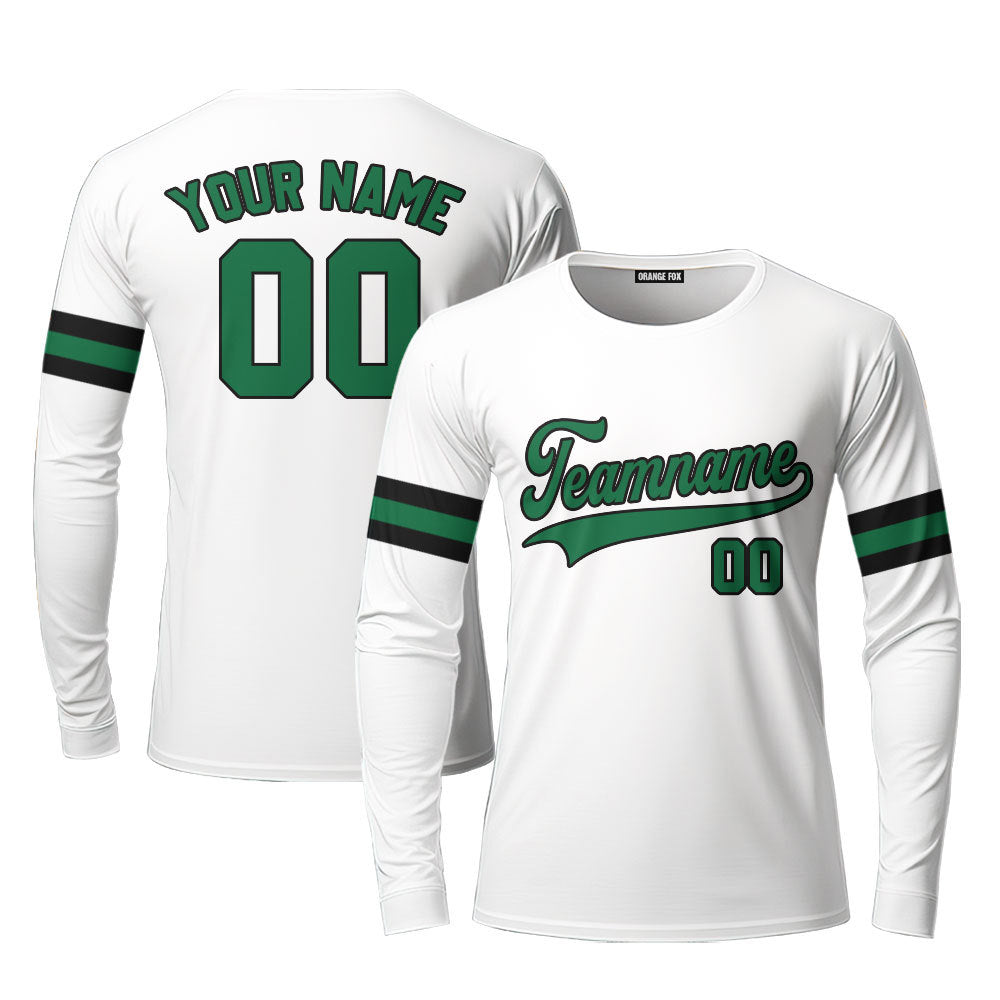 Custom White Green - Black Custom Long Sleeve T-Shirt For Men & Women