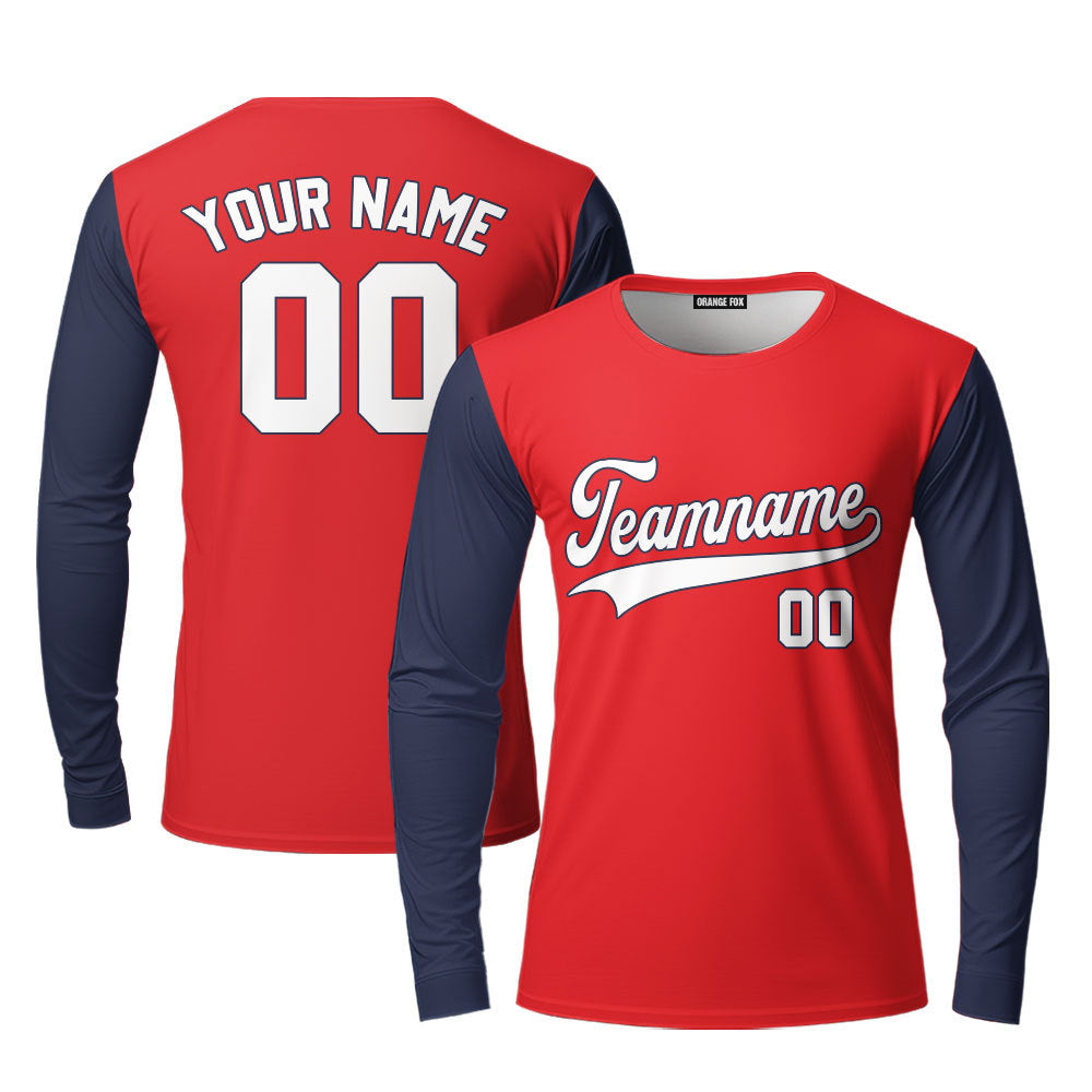 Custom Red Navy Blue Raglan White Custom Long Sleeve T-Shirt For Men & Women