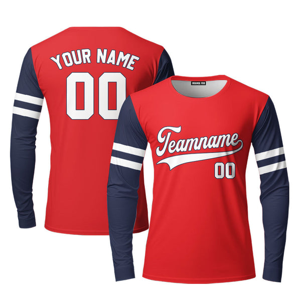 Custom Red Navy Blue Raglan White Custom Long Sleeve T-Shirt For Men & Women