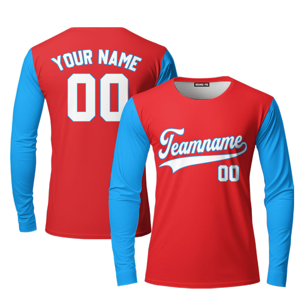 Custom Red Teal Raglan White Custom Long Sleeve T-Shirt For Men & Women