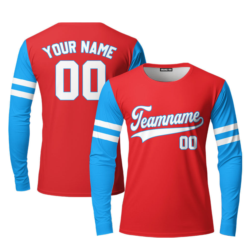 Custom Red Teal Raglan White Custom Long Sleeve T-Shirt For Men & Women