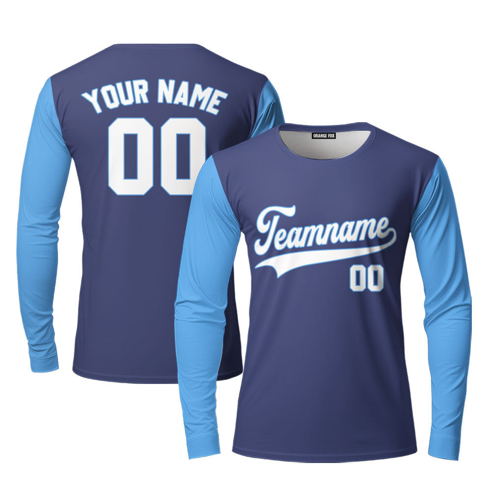 Custom Black Light Blue Raglan White Custom Long Sleeve T-Shirt For Men & Women