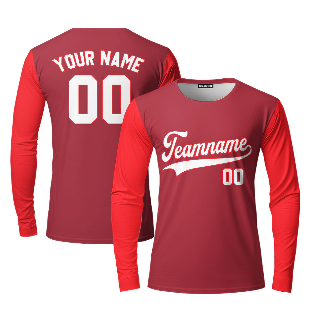 Custom Crimson Red Raglan White Custom Long Sleeve T-Shirt For Men & Women