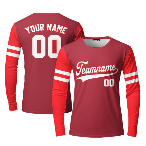 Custom Crimson Red Raglan White Custom Long Sleeve T-Shirt For Men & Women