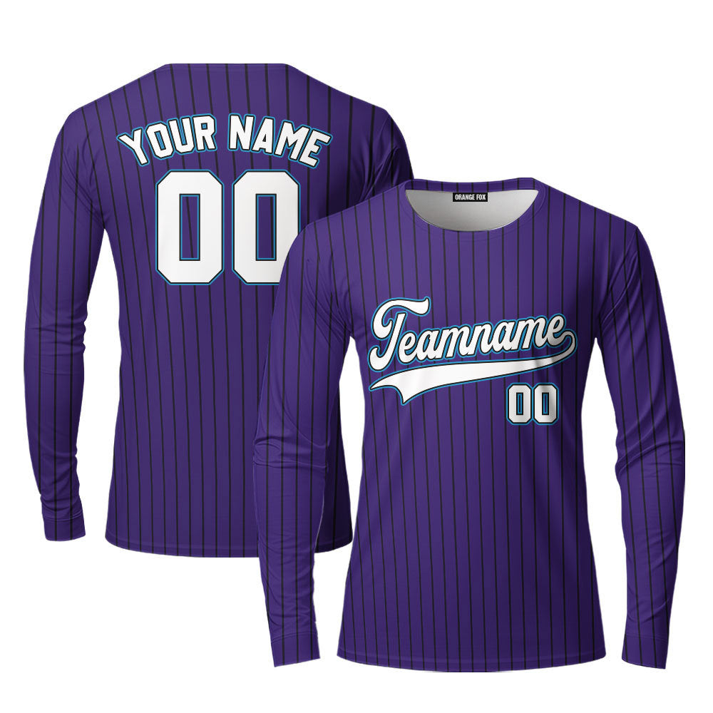 Custom Purple Black Pinstripe Blue White Custom Long Sleeve T-Shirt For Men & Women