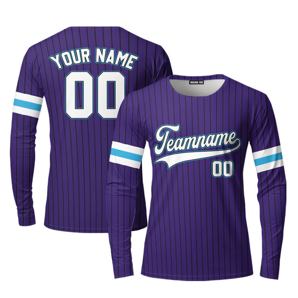 Custom Purple Black Pinstripe Blue White Custom Long Sleeve T-Shirt For Men & Women