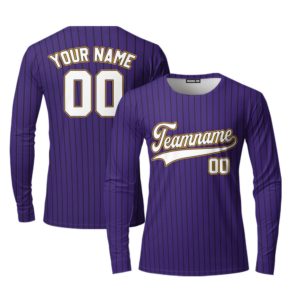 Custom Purple Black Pinstripe Yellow White Custom Long Sleeve T-Shirt For Men & Women