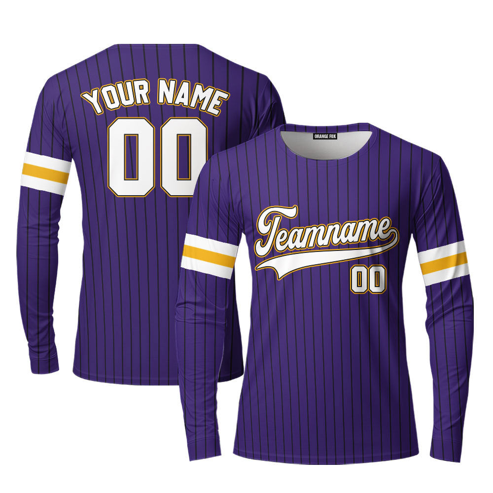 Custom Purple Black Pinstripe Yellow White Custom Long Sleeve T-Shirt For Men & Women