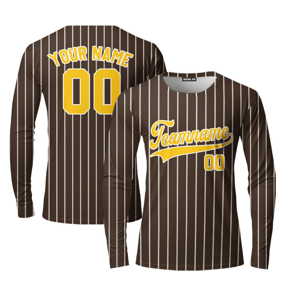 Custom Brown White Pinstripe Yellow Custom Long Sleeve T-Shirt For Men & Women