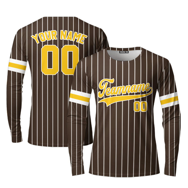 Custom Brown White Pinstripe Yellow Custom Long Sleeve T-Shirt For Men & Women