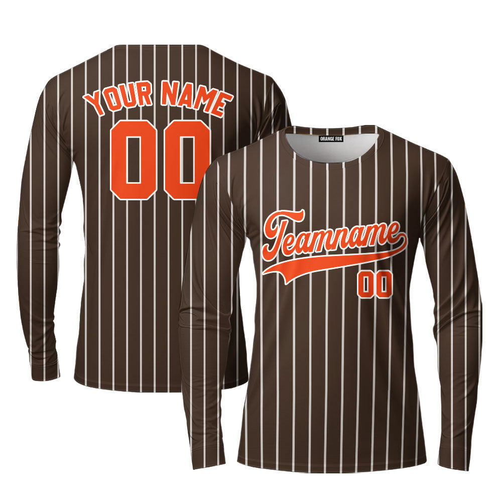 Custom Brown White Pinstripe Orange Custom Long Sleeve T-Shirt For Men & Women