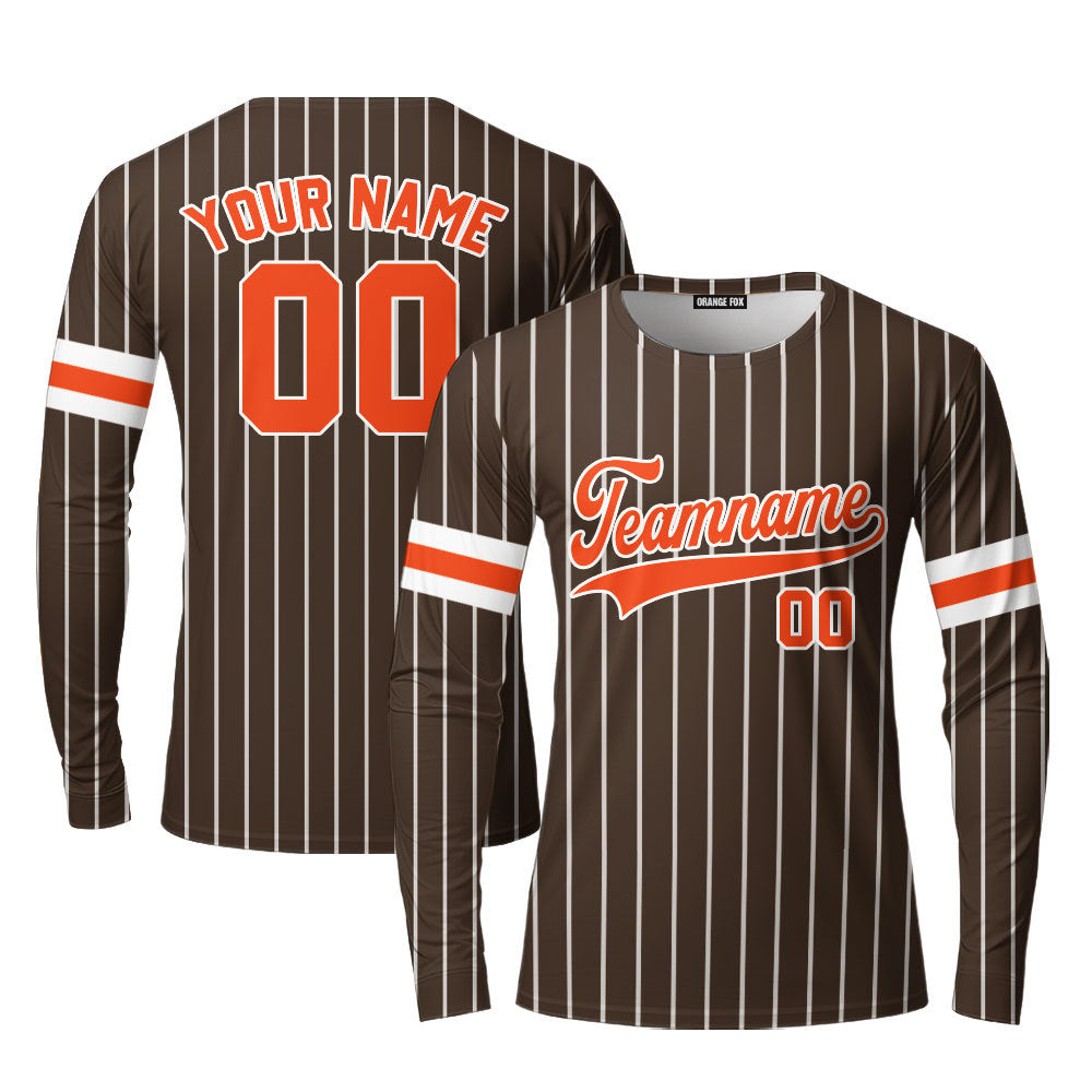 Custom Brown White Pinstripe Orange Custom Long Sleeve T-Shirt For Men & Women