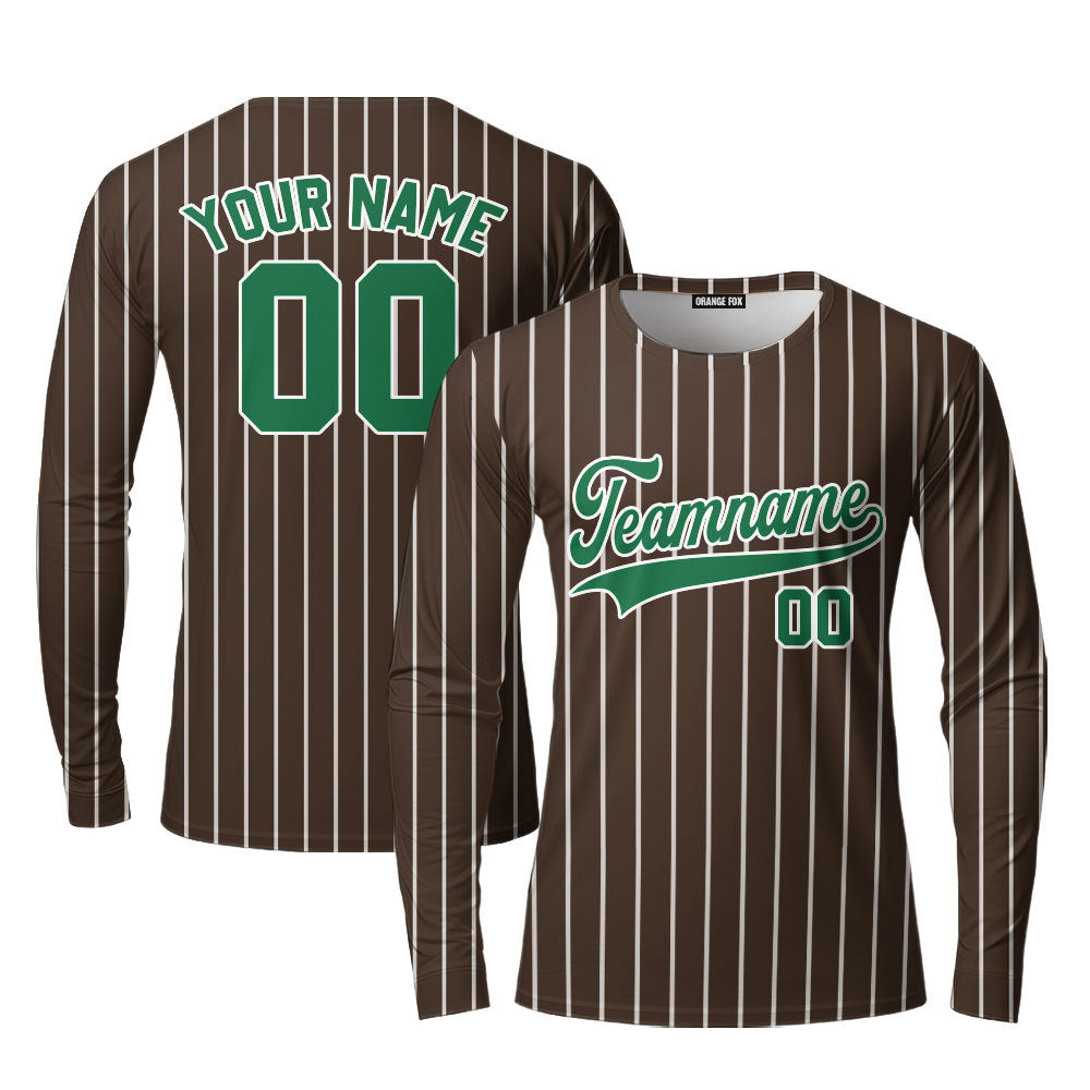 Custom Brown White Pinstripe Green Custom Long Sleeve T-Shirt For Men & Women