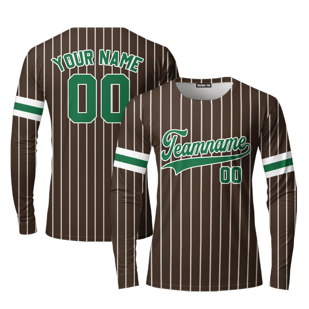 Custom Brown White Pinstripe Green Custom Long Sleeve T-Shirt For Men & Women