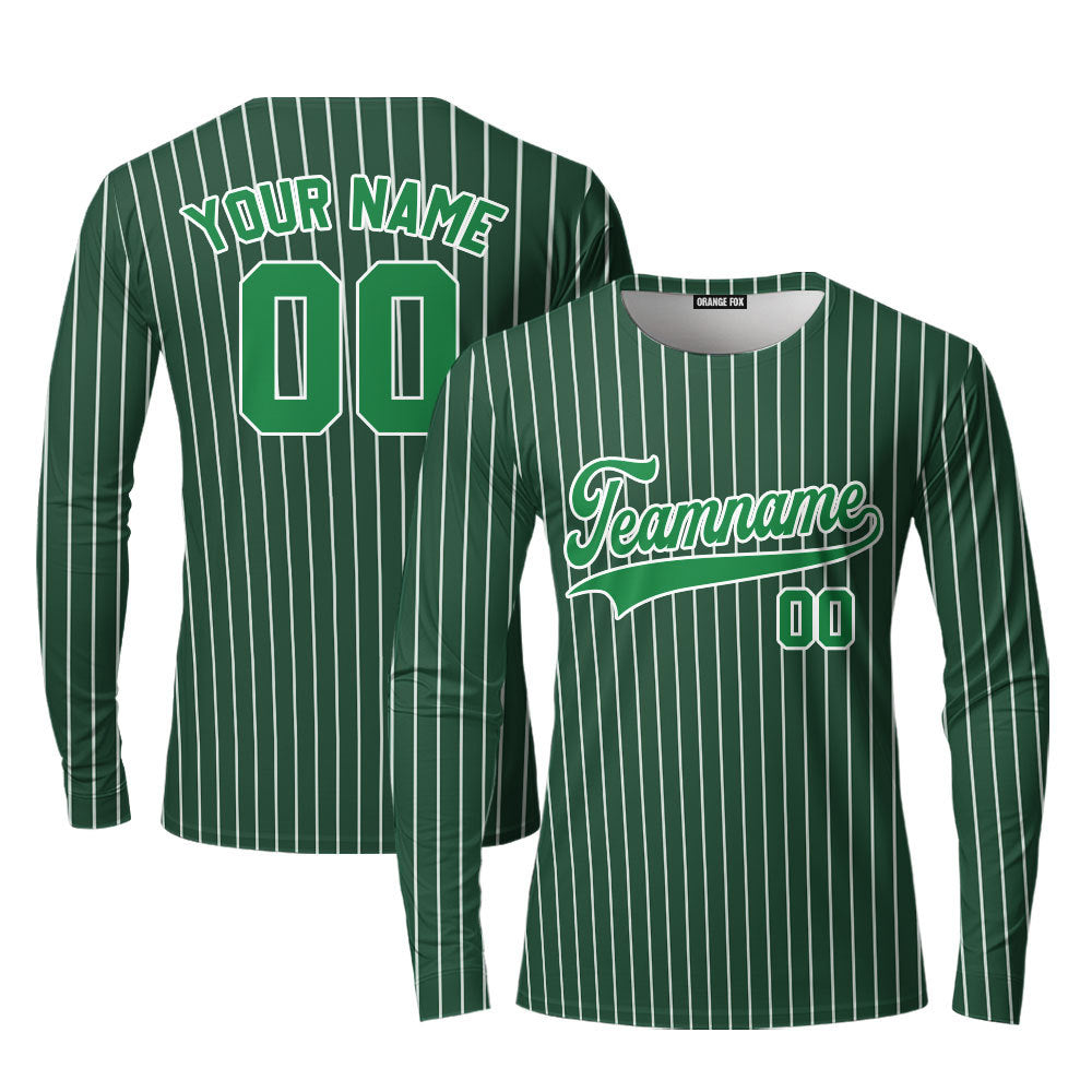 Custom Green White Pinstripe Kelly Green Custom Long Sleeve T-Shirt For Men & Women