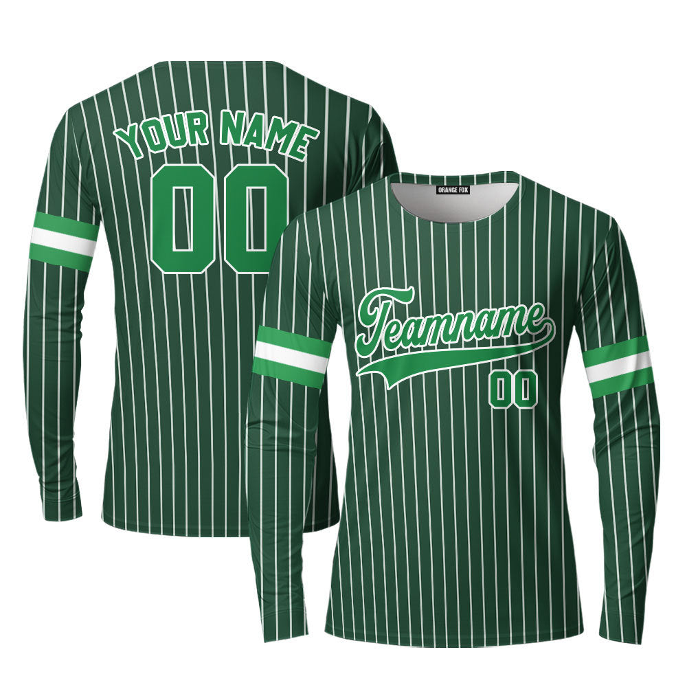 Custom Green White Pinstripe Kelly Green Custom Long Sleeve T-Shirt For Men & Women