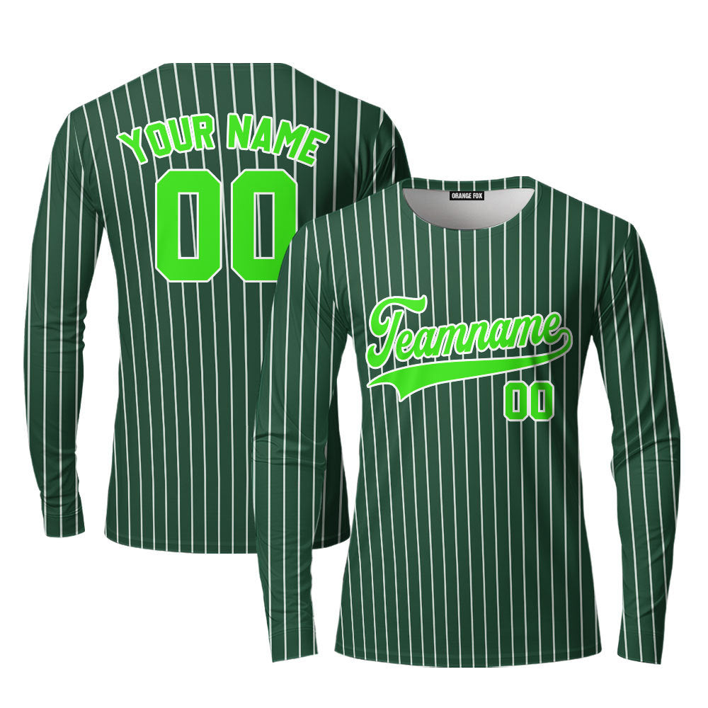 Custom Green White Pinstripe Neon Green Custom Long Sleeve T-Shirt For Men & Women