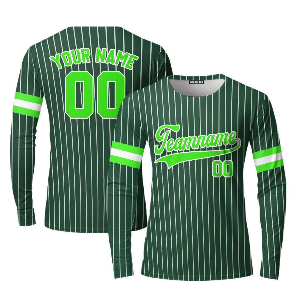 Custom Green White Pinstripe Neon Green Custom Long Sleeve T-Shirt For Men & Women