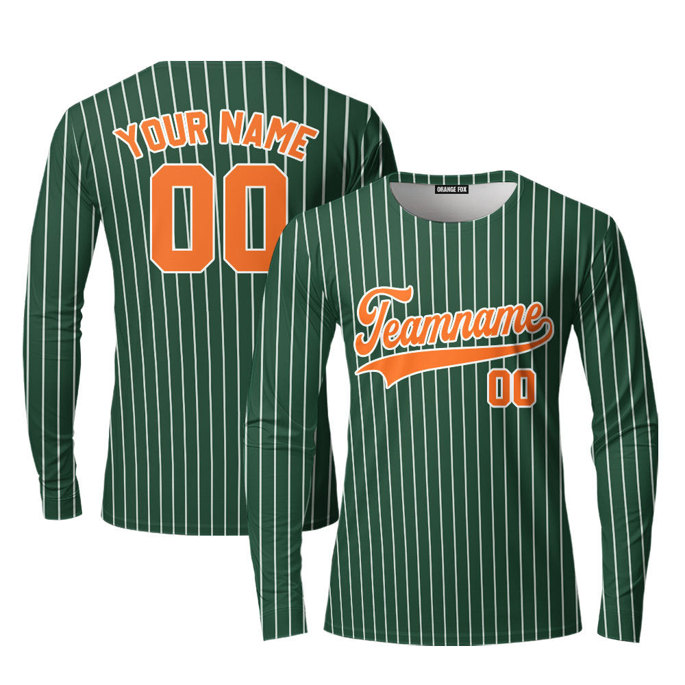 Custom Green White Pinstripe Orange Custom Long Sleeve T-Shirt For Men & Women