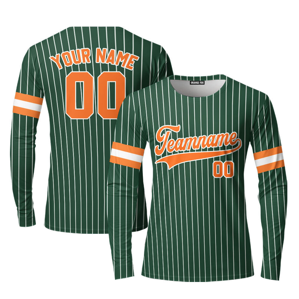 Custom Green White Pinstripe Orange Custom Long Sleeve T-Shirt For Men & Women