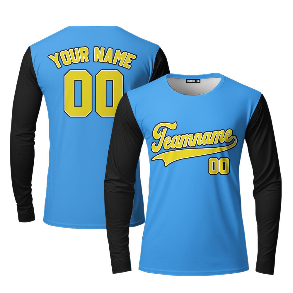 Custom Blue Black Raglan Yellow Custom Long Sleeve T-Shirt For Men & Women