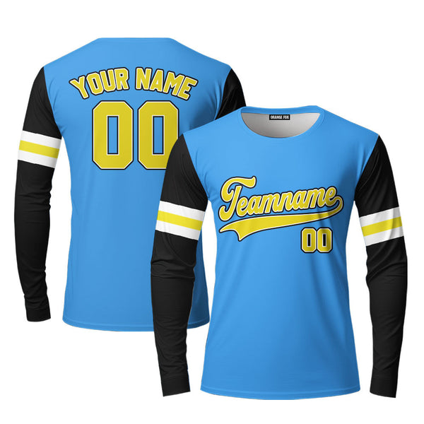 Custom Blue Black Raglan Yellow Custom Long Sleeve T-Shirt For Men & Women