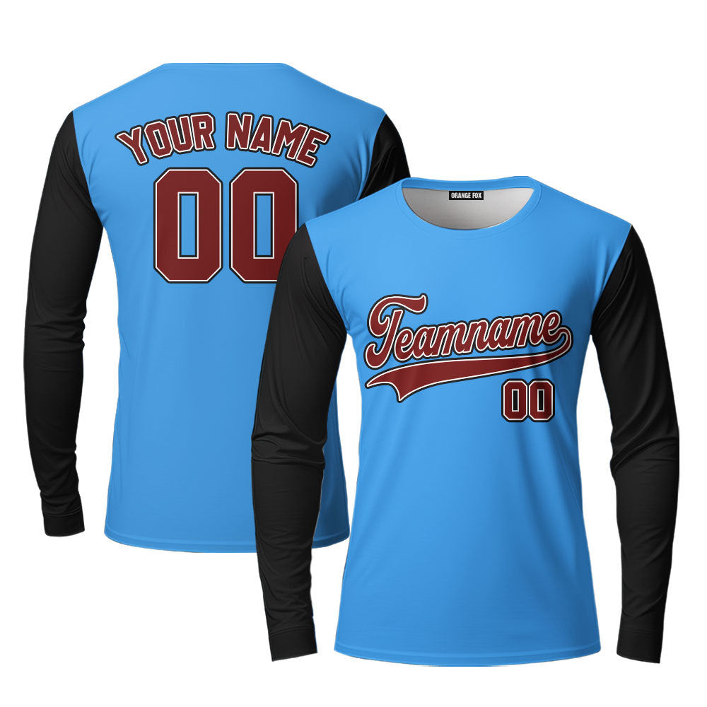 Custom Blue Black Raglan Crimson Custom Long Sleeve T-Shirt For Men & Women