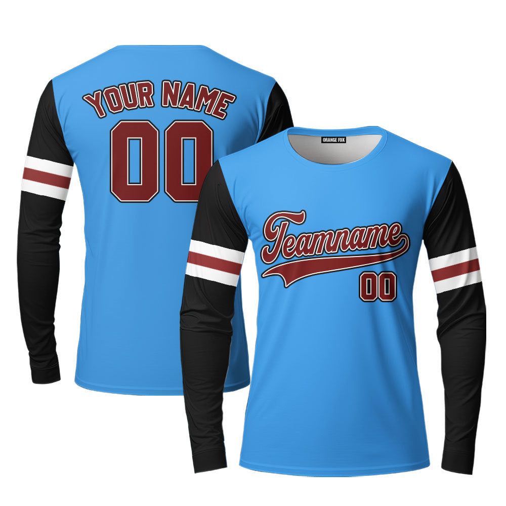 Custom Blue Black Raglan Crimson Custom Long Sleeve T-Shirt For Men & Women