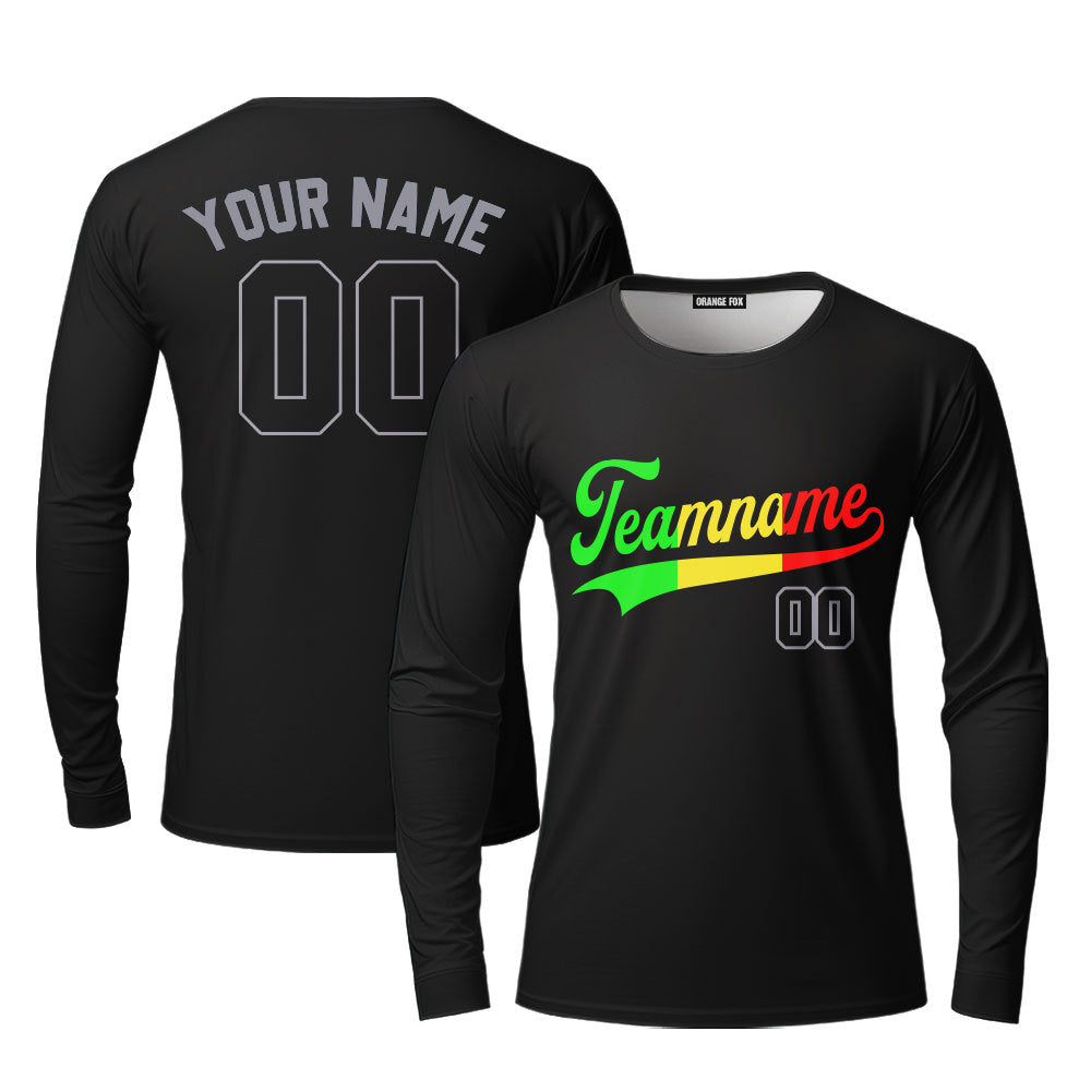 Custom Black Green Yellow Red Custom Long Sleeve T-Shirt For Men & Women