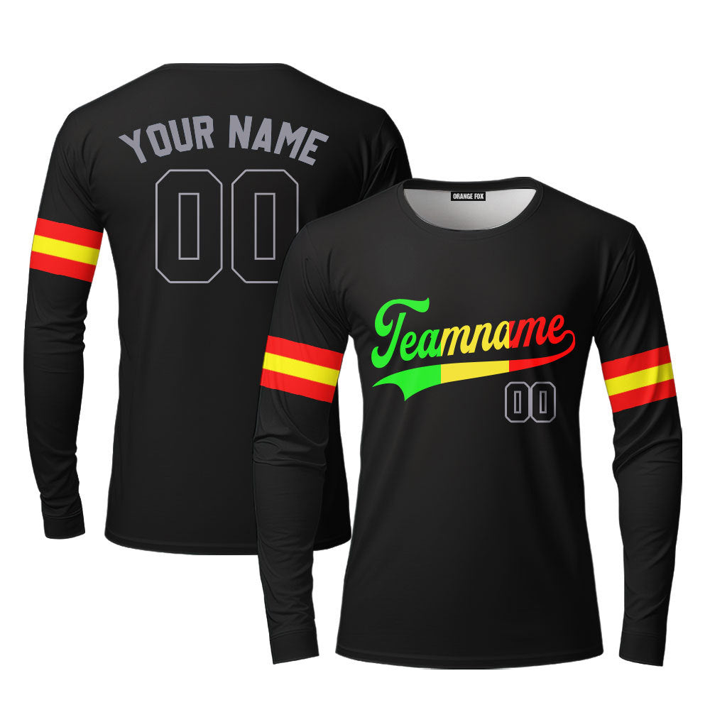 Custom Black Green Yellow Red Custom Long Sleeve T-Shirt For Men & Women