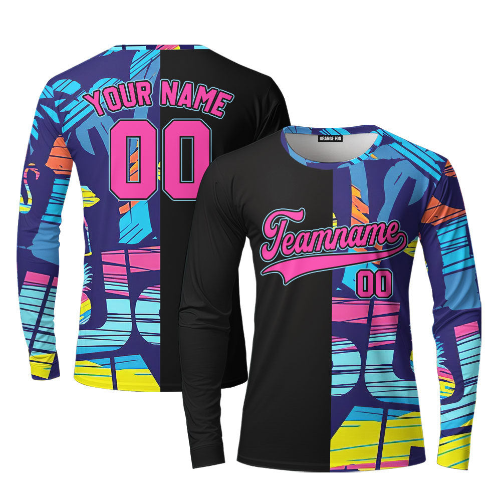 Custom Black Pink-Blue Custom Long Sleeve T-Shirt For Men & Women